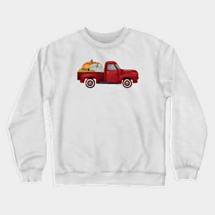 Red pick up truck & pumpkins Crewneck Sweatshirt